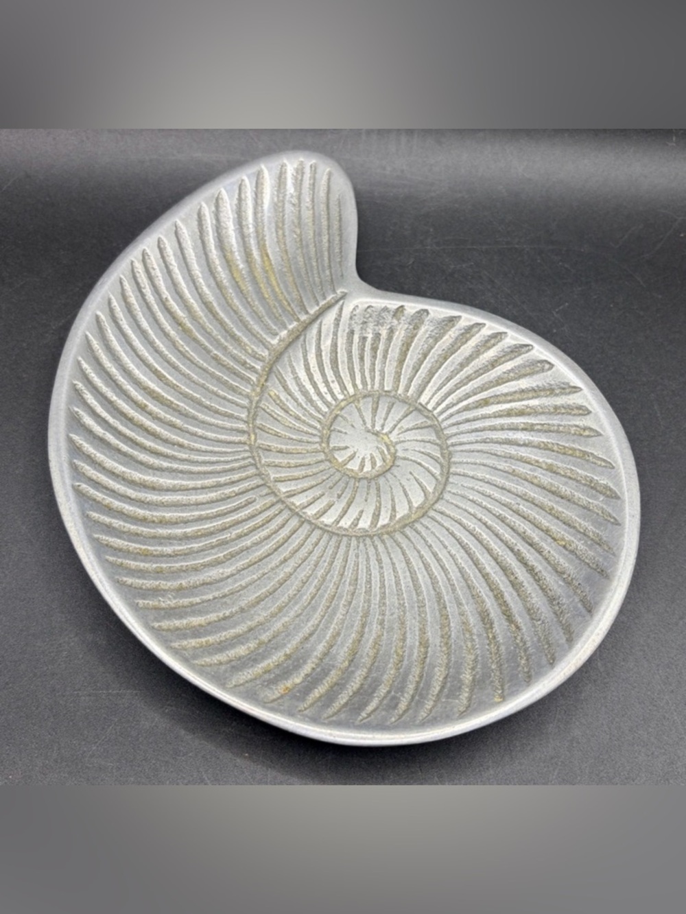 Nautical Silver Tone Metal Sea Snail Nautilus Shell Spiral Coastal Trinket Dish